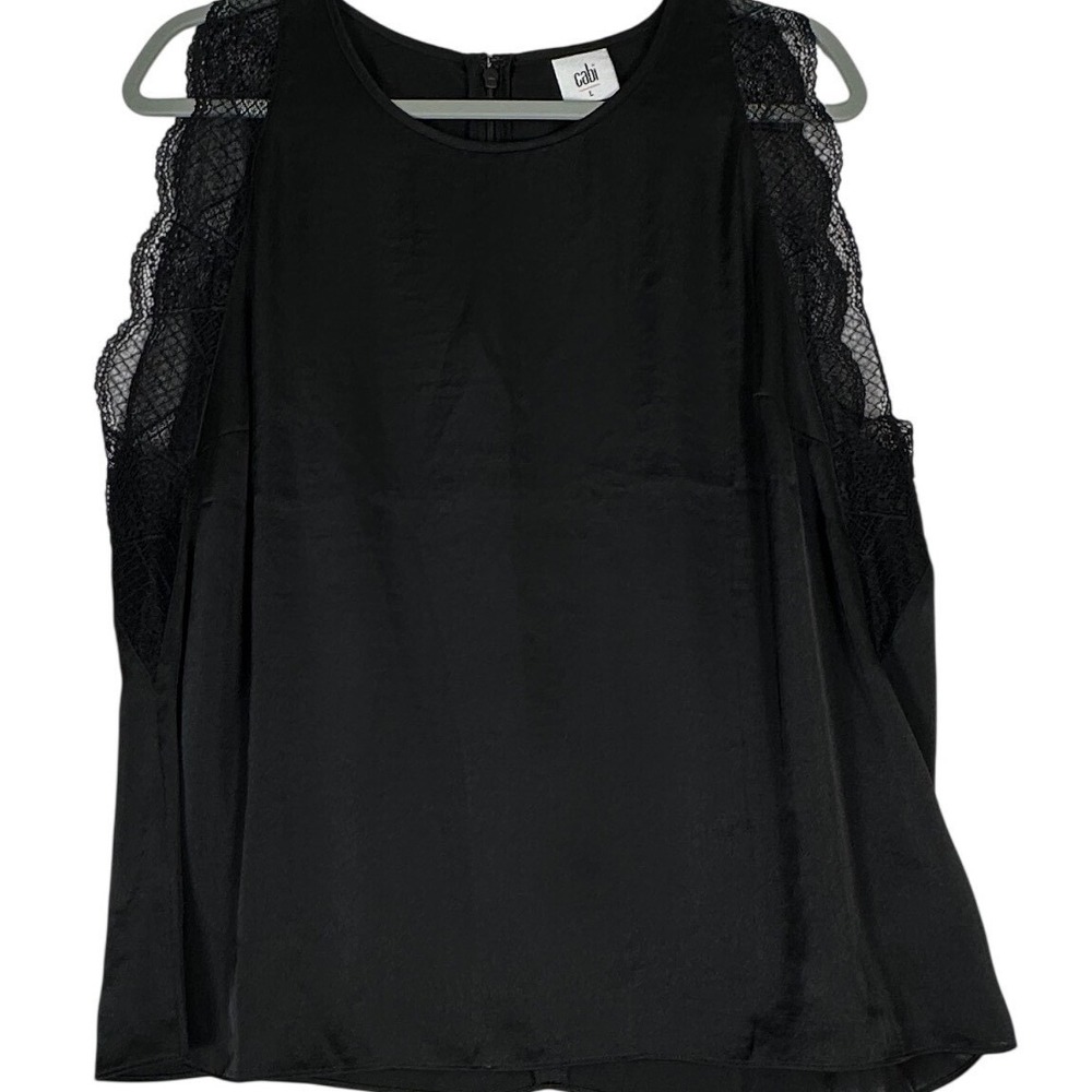 Cabi Black Satin Lace Blouse L Romantic Feminine Capsule Wardrobe Dark Academia - Picture 5 of 12
